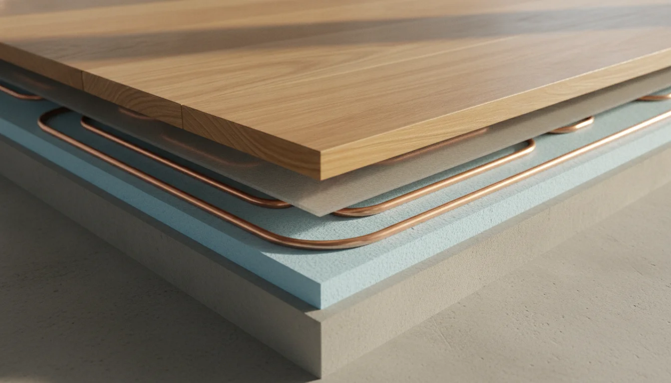 Copper radiant tubing rows